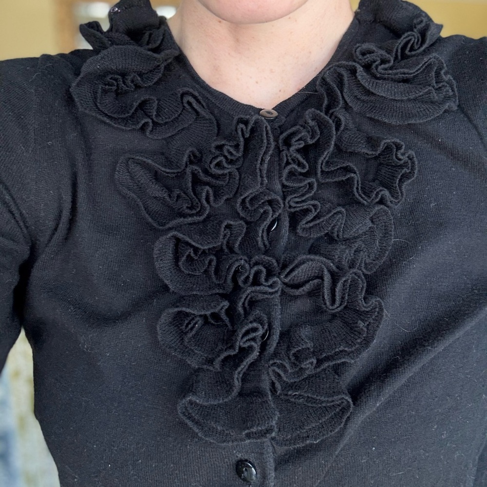 J. Crew- Black Ruffled Cardigan
